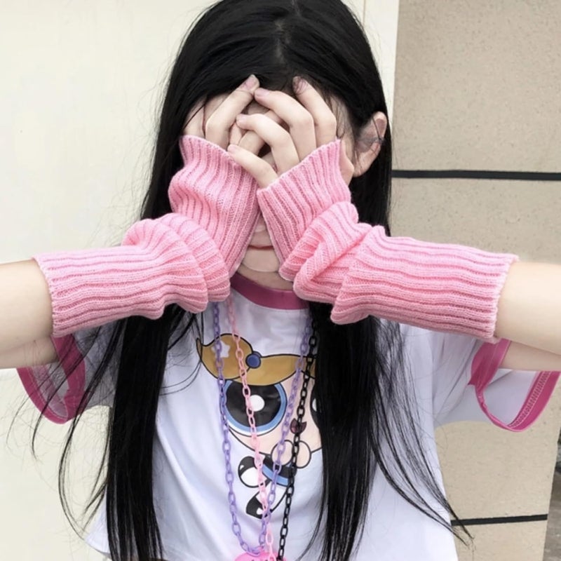 VTTDB Arm covers cute women kawaii japanese harajuku Y2k Arm Warmer for Girls Goth Gloves Fingerless Knitted Arm Sleeve - Image 2